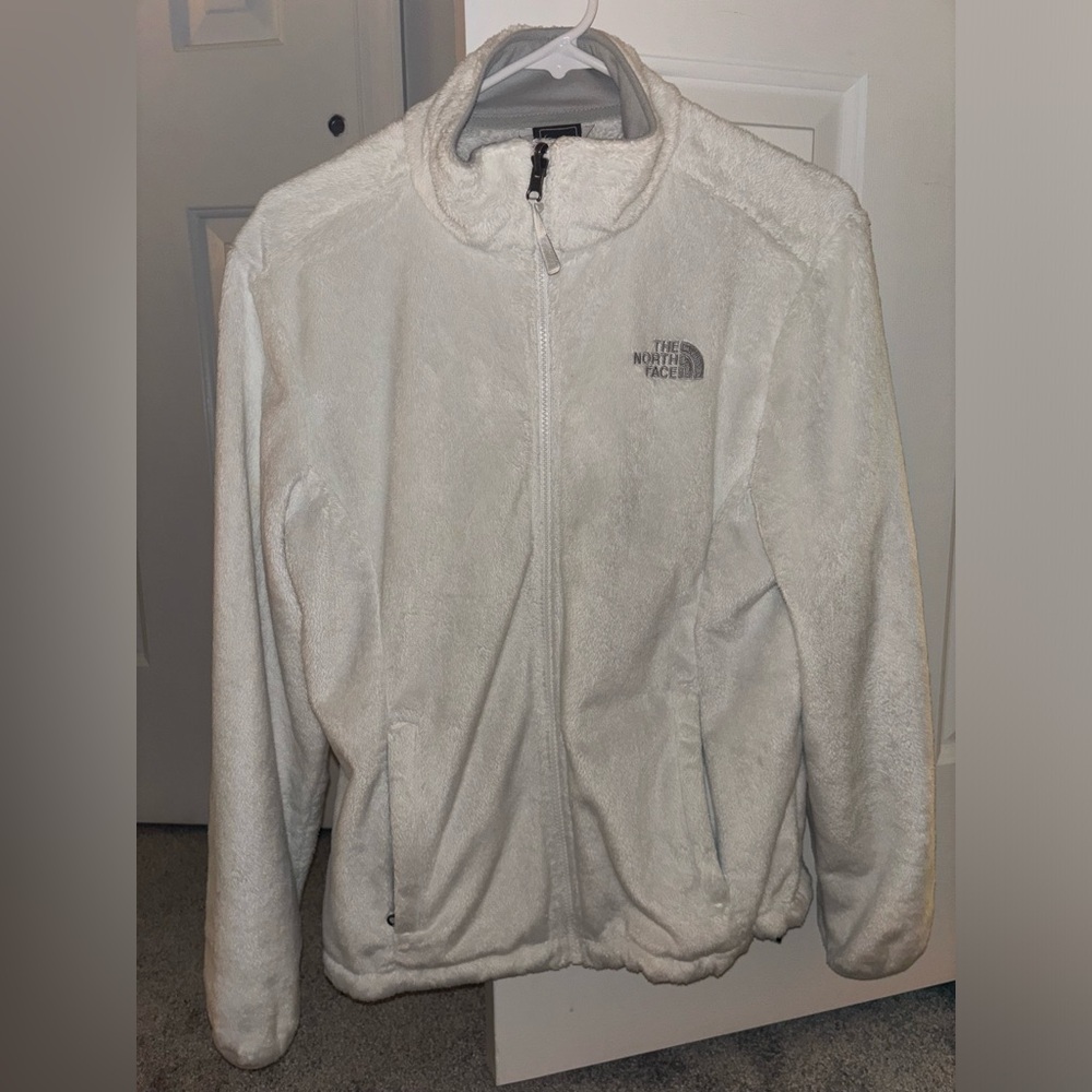 Medium Women’s North Face White Full Zip Fleece Jacket.